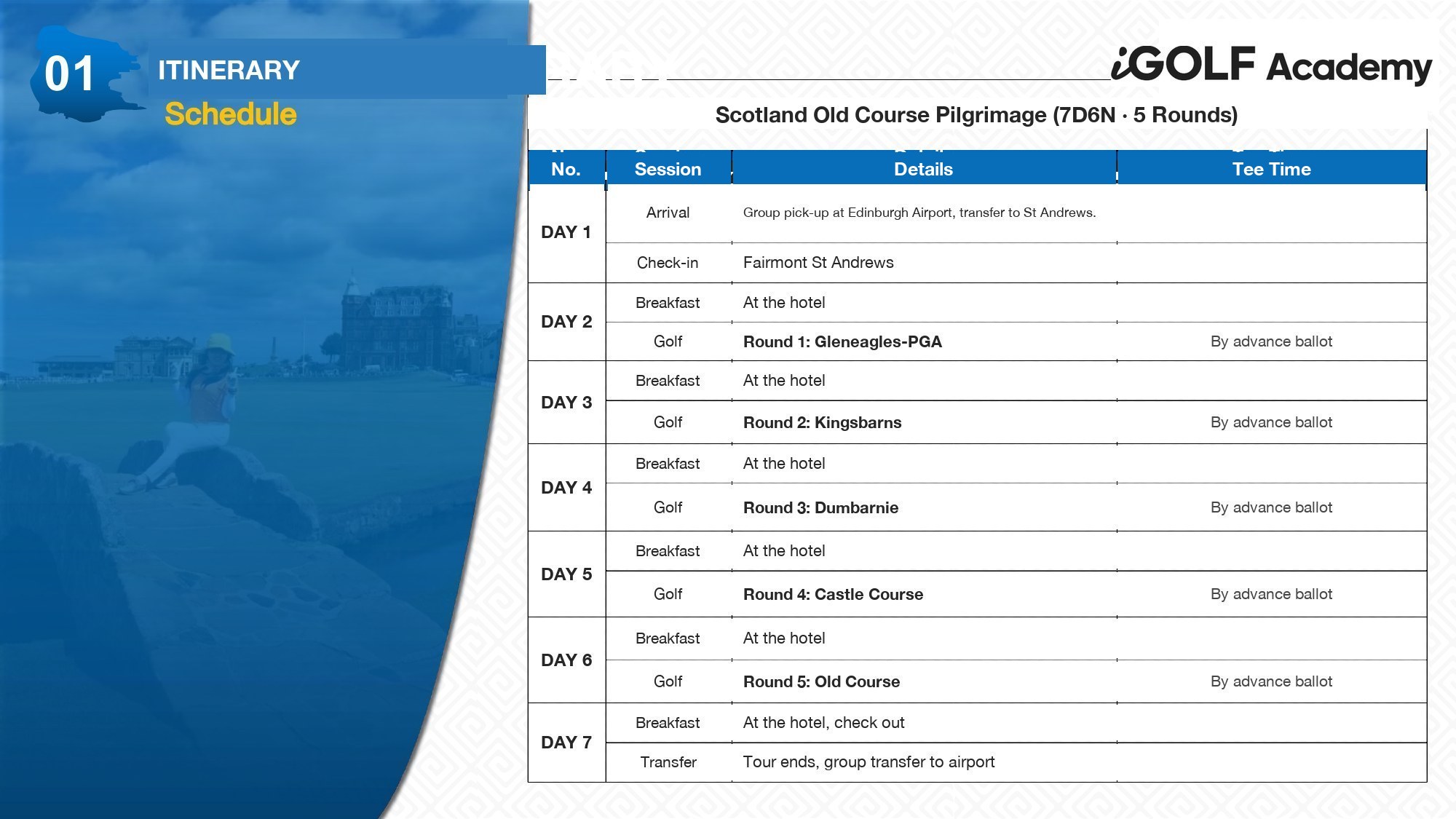 Full itinerary schedule